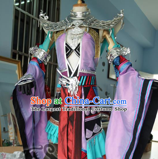 Custom Chinese Ancient Princess Clothing Cosplay Swordswoman Garment Costumes Traditional Female Warrior Purple Dress Outfits