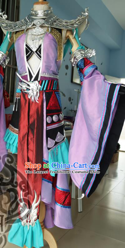 Custom Chinese Ancient Princess Clothing Cosplay Swordswoman Garment Costumes Traditional Female Warrior Purple Dress Outfits