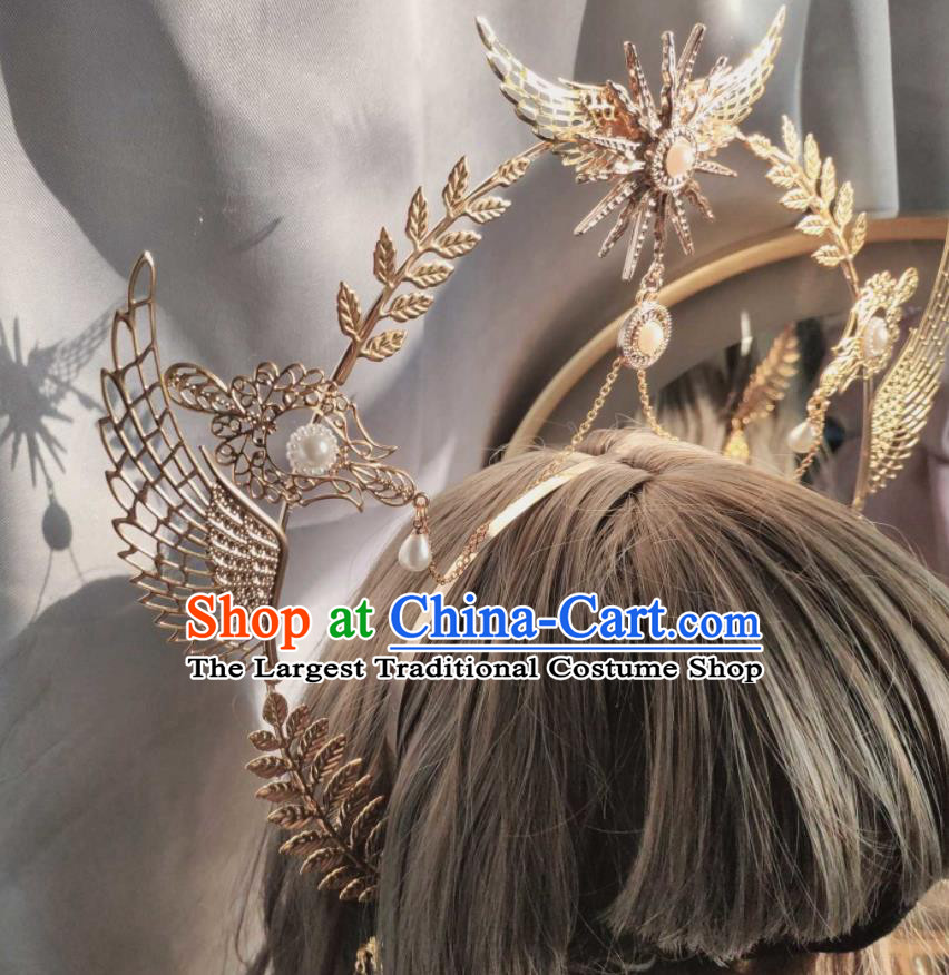 Handmade Cosplay Angel Golden Royal Crown Retro Goddess Hair Accessories Baroque Queen Aureole Headdress