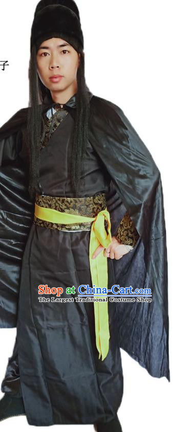 Top China Ming Dynasty Knight Garment Costumes Ancient Swordsman Black Robe Apparels Cosplay Imperial Bodyguard Clothing and Hat