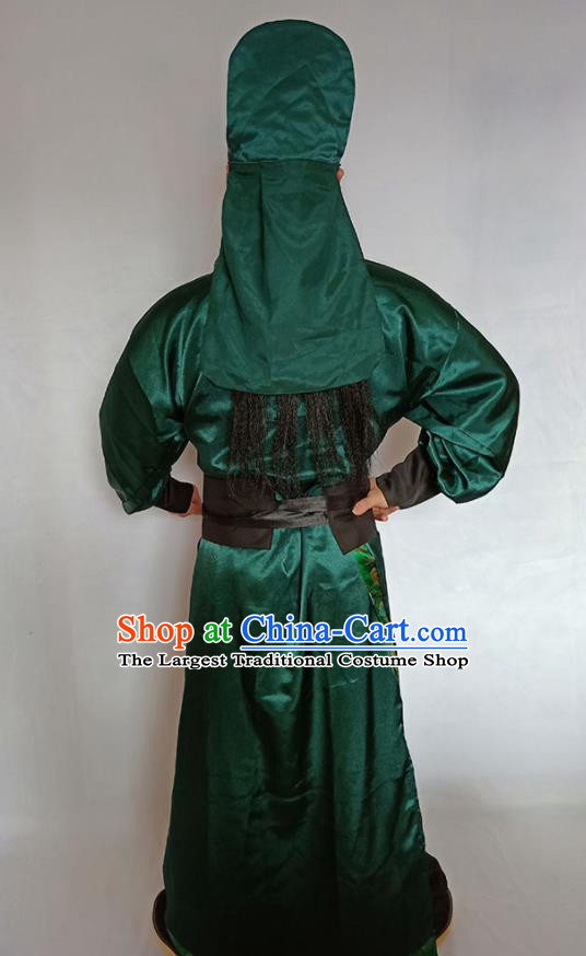 Top China Ancient General Green Robe Apparels Cosplay Swordsman Clothing Romance of the Three Kingdoms Guan Yu Garment Costumes and Headwear