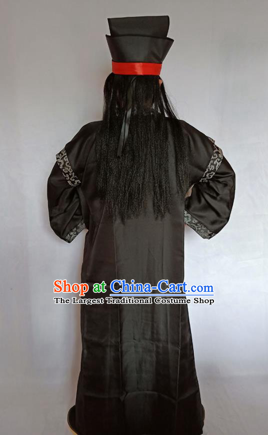 Top China Romance of the Three Kingdoms Zhang Fei Garment Costumes Ancient General Black Robe Apparels Cosplay Swordsman Clothing and Hat