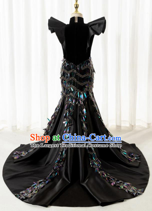Custom Girl Stage Show Fashion Children Catwalks Clothing Princess Black Fishtail Full Dress Compere Garment Costumes