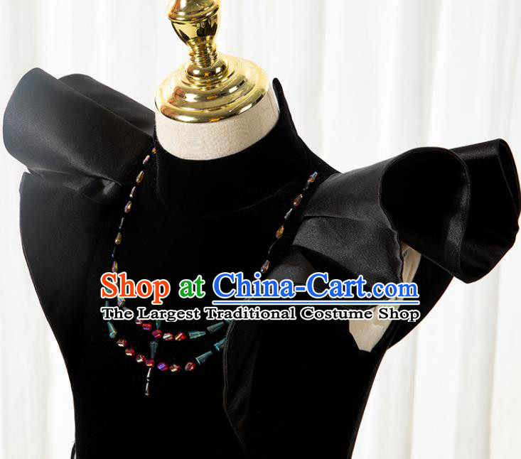 Custom Girl Stage Show Fashion Children Catwalks Clothing Princess Black Fishtail Full Dress Compere Garment Costumes