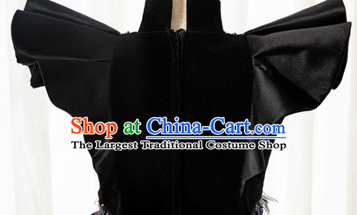 Custom Girl Stage Show Fashion Children Catwalks Clothing Princess Black Fishtail Full Dress Compere Garment Costumes