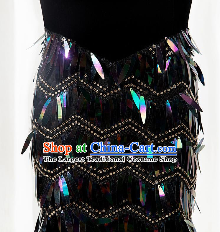 Custom Girl Stage Show Fashion Children Catwalks Clothing Princess Black Fishtail Full Dress Compere Garment Costumes