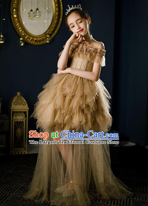 Custom Children Catwalks Clothing Princess Yellow Veil Dress Baby Compere Garment Costumes Girl Stage Show Fashion