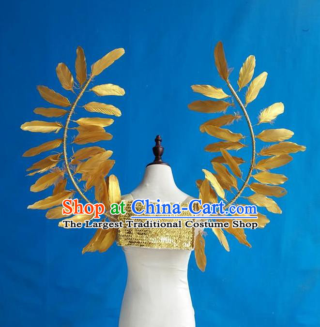 Top Cosplay Angel Props Opening Dance Golden Feather Wings Brazilian Parade Accessories Halloween Catwalks Back Decorations