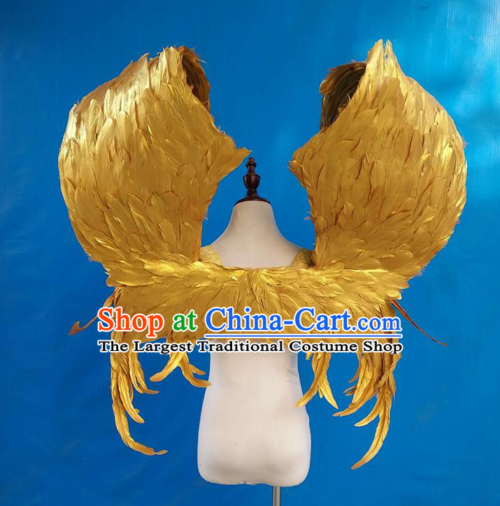 Top Miami Angel Props Opening Dance Golden Feather Wings Brazilian Parade Catwalks Accessories Halloween Cosplay Back Decorations