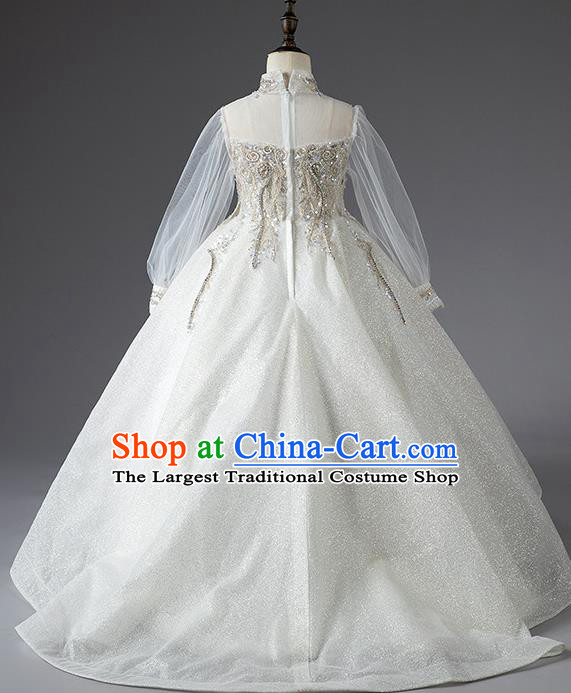 Custom Baby Compere Garment Costumes Girl Stage Show Fashion Children Catwalks Clothing Baroque Princess White Veil Dress