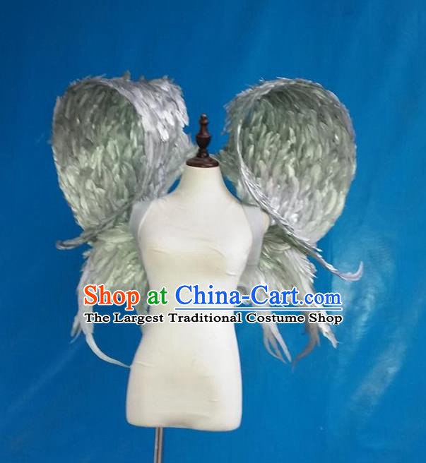 Top Halloween Cosplay Back Decorations Miami Angel Props Opening Dance Silvery Feather Wings Brazilian Parade Catwalks Accessories