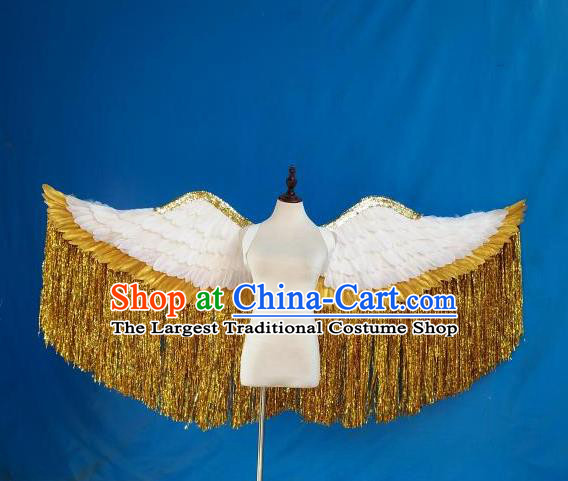 Top Brazilian Parade Catwalks Accessories Halloween Cosplay Back Decorations Miami Angel Golden Tassel Props Opening Dance White Feather Wings