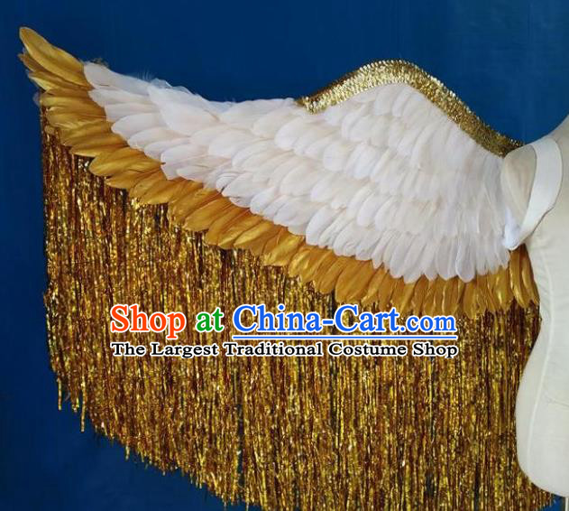 Top Brazilian Parade Catwalks Accessories Halloween Cosplay Back Decorations Miami Angel Golden Tassel Props Opening Dance White Feather Wings