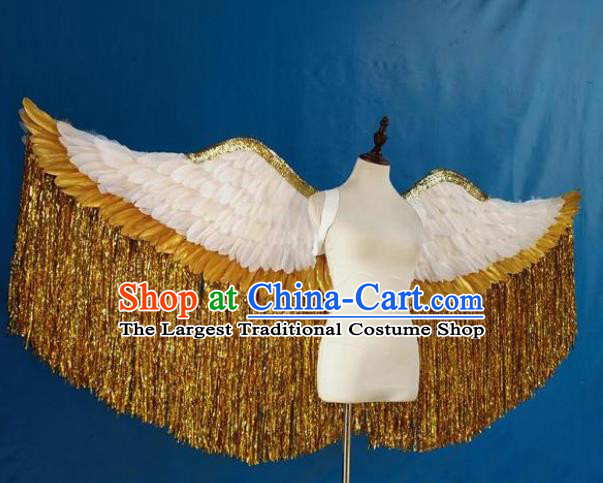Top Brazilian Parade Catwalks Accessories Halloween Cosplay Back Decorations Miami Angel Golden Tassel Props Opening Dance White Feather Wings