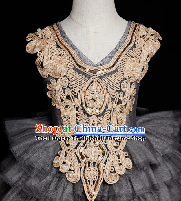 Custom Baroque Princess Black Veil Dress Baby Compere Garment Costumes Girl Stage Show Fashion Children Catwalks Clothing