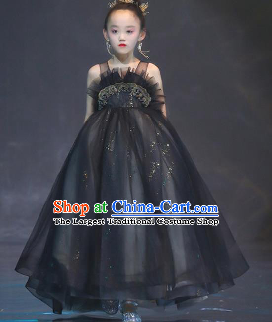 Custom Children Violin Performance Clothing Baroque Princess Black Veil Dress Baby Compere Garment Costumes Girl Stage Show Fashion