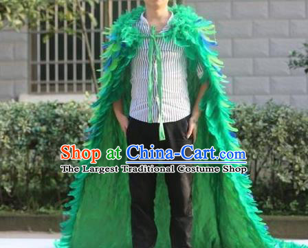 Custom Halloween Stage Show Clothing Cosplay Angel Green Feathers Cloak Catwalks Fashion Performance Mantle