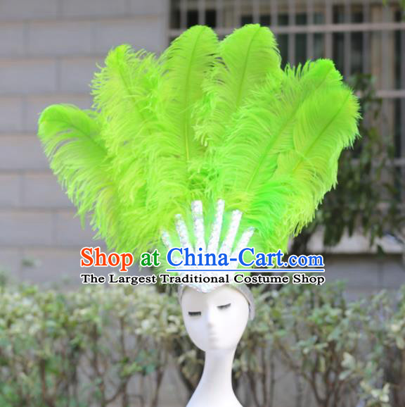 Handmade Stage Performance Hair Accessories Samba Dance Hair Crown Rio Carnival Green Ostrich Feather Hat Halloween Male Headwear