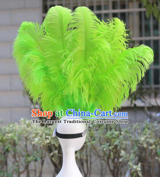 Handmade Stage Performance Hair Accessories Samba Dance Hair Crown Rio Carnival Green Ostrich Feather Hat Halloween Male Headwear