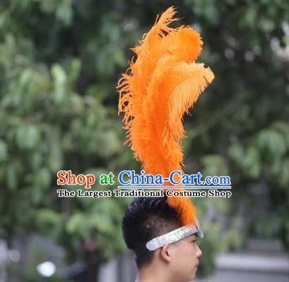 Handmade Halloween Cosplay Headwear Stage Performance Hair Accessories Samba Dance Hair Crown Rio Carnival Orange Ostrich Feather Hat