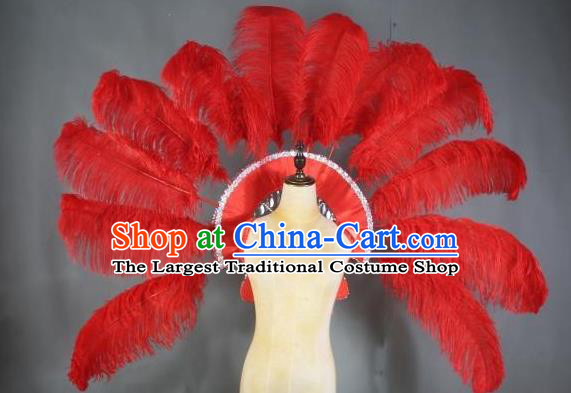Top Halloween Cosplay Deluxe Back Decorations Miami Angel Catwalks Props Stage Show Red Ostrich Feather Wings Brazilian Parade Accessories