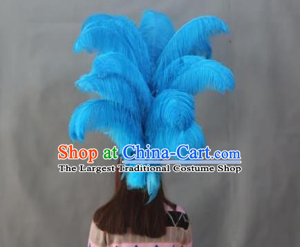 Handmade Samba Dance Hair Accessories Rio Carnival Blue Ostrich Feather Hat Halloween Cosplay Headwear Stage Performance Giant Hair Crown