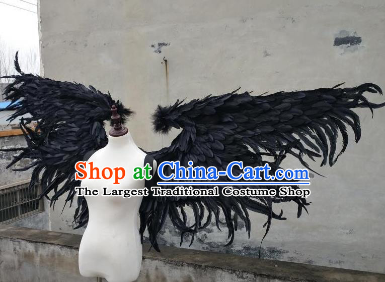 Top Cosplay Demon Angel Decorations Miami Catwalks Props Stage Show Black Feather Wings Brazilian Parade Back Accessories