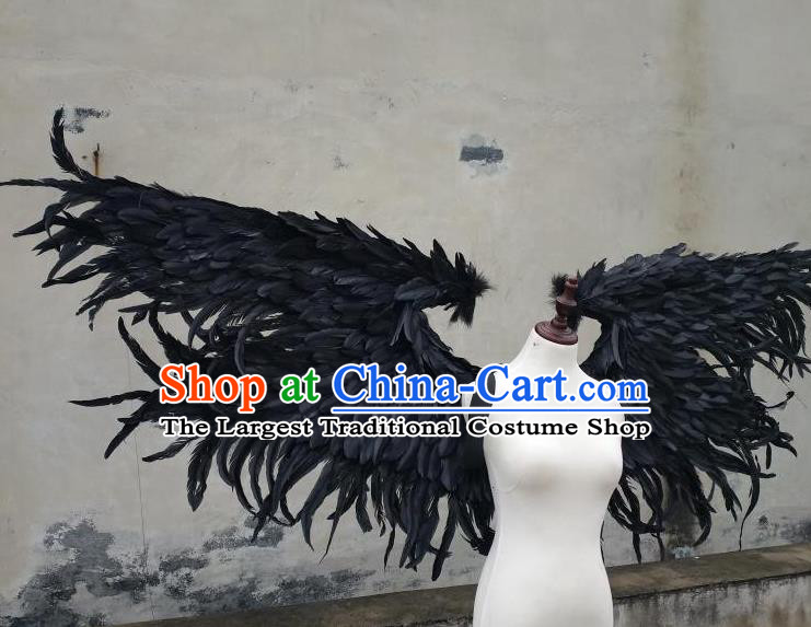 Top Cosplay Demon Angel Decorations Miami Catwalks Props Stage Show Black Feather Wings Brazilian Parade Back Accessories
