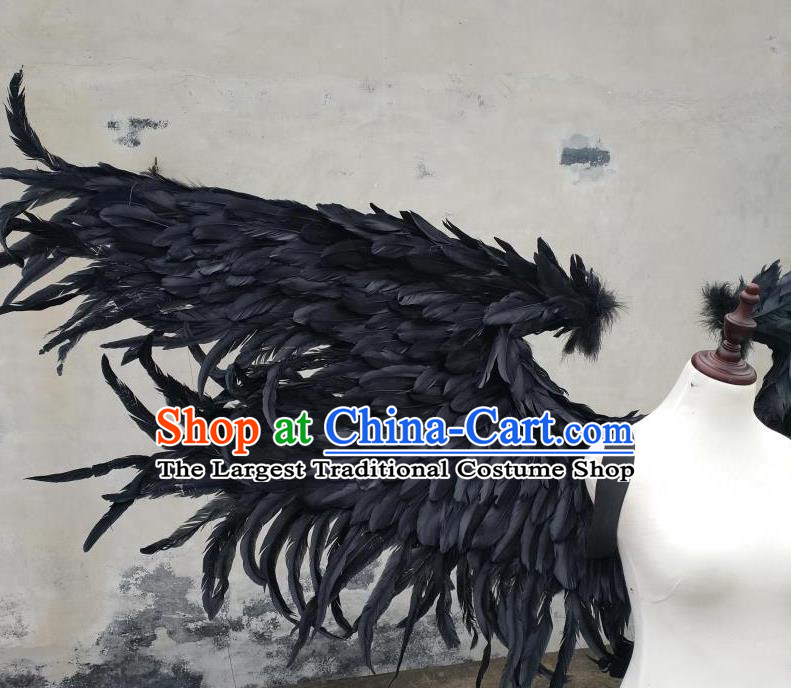 Top Cosplay Demon Angel Decorations Miami Catwalks Props Stage Show Black Feather Wings Brazilian Parade Back Accessories