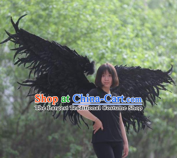 Top Cosplay Demon Angel Decorations Miami Catwalks Props Stage Show Black Feather Wings Brazilian Parade Back Accessories