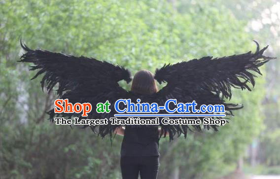 Top Cosplay Demon Angel Decorations Miami Catwalks Props Stage Show Black Feather Wings Brazilian Parade Back Accessories