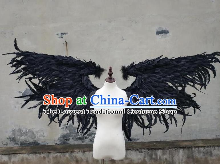 Top Cosplay Demon Angel Decorations Miami Catwalks Props Stage Show Black Feather Wings Brazilian Parade Back Accessories
