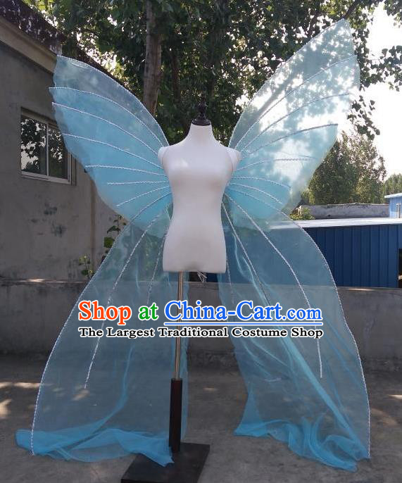 Top Cosplay Angel Decorations Miami Catwalks Props Stage Show Blue Veil Giant Wings Brazilian Parade Back Accessories