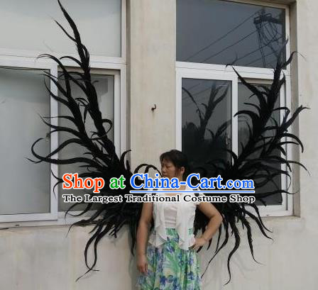 Top Miami Catwalks Props Stage Show Black Feather Wings Opening Dance Back Accessories Halloween Cosplay Angel Decorations