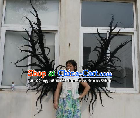 Top Miami Catwalks Props Stage Show Black Feather Wings Opening Dance Back Accessories Halloween Cosplay Angel Decorations