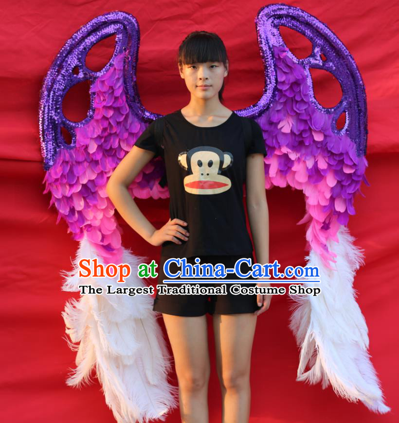 Top Stage Show Purple Feather Giant Wings Opening Dance Back Accessories Halloween Cosplay Angel Decorations Miami Catwalks Props