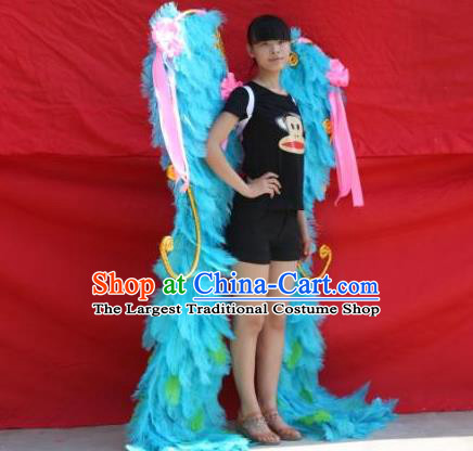 Top Halloween Cosplay Performance Decorations Miami Angel Catwalks Giant Props Stage Show Blue Ostrich Feather Wings Opening Dance Back Accessories