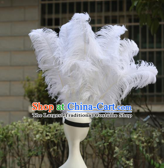 Handmade Rio Carnival White Feather Hat Halloween Male Headwear Stage Performance Hair Accessories Samba Dance Hair Crown