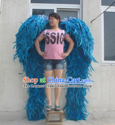 Top Opening Dance Back Accessories Halloween Cosplay Performance Decorations Miami Angel Catwalks Giant Props Stage Show Deluxe Blue Feather Wings