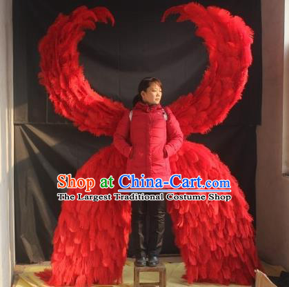 Top Miami Catwalks Angel Props Stage Show Red Feather Wings Opening Dance Back Accessories Brazil Parade Decorations