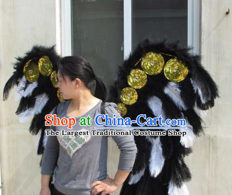 Top Brazil Parade Decorations Miami Catwalks Black Feather Props Stage Show Angel Wings Opening Dance Back Accessories