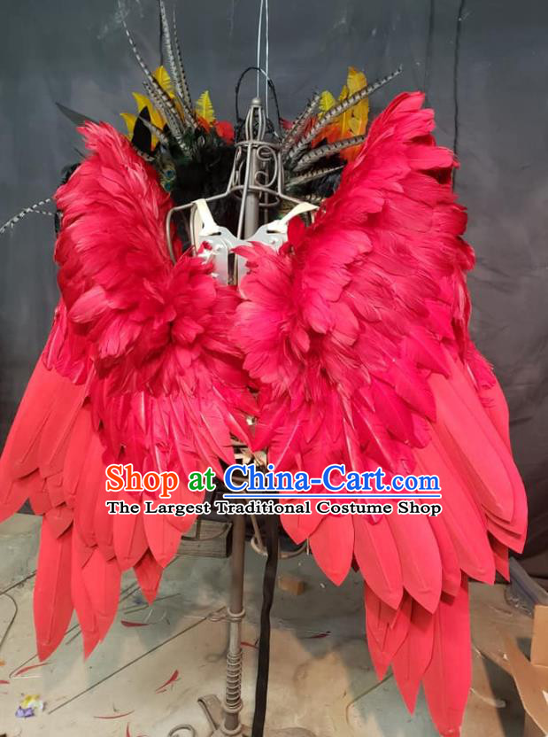 Top Catwalks Deluxe Red Feather Props Stage Show Electric Wings Cosplay Angel Accessories Brazil Parade Back Decorations