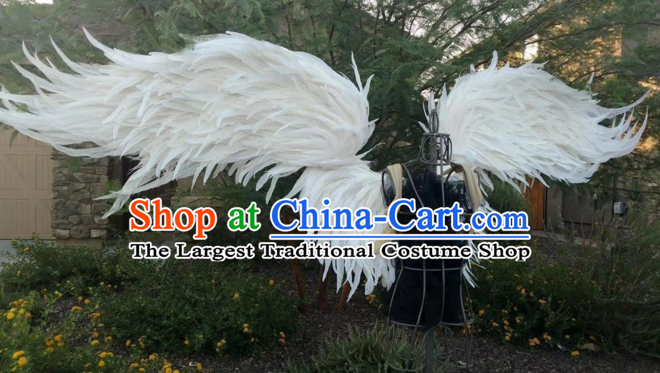 Top Catwalks Deluxe White Feather Props Stage Show Electric Telescopic Wings Cosplay Angel Accessories Brazil Parade Back Decorations
