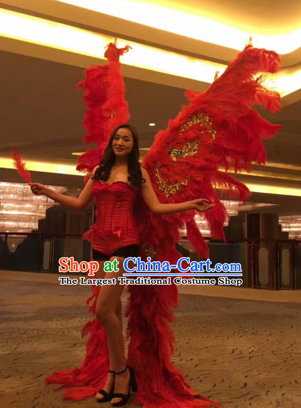 Top Miami Catwalks Accessories Brazil Parade Back Decorations Opening Dance Props Stage Show Red Ostrich Feather Butterfly Wings