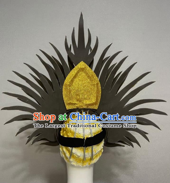 Custom Samba Dance Hair Accessories Opening Dance Golden Hair Crown Halloween Performance Headdress Brazil Parade Giant Hat