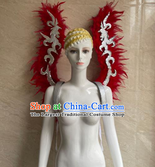 Top Miami Catwalks Accessories Brazil Parade Back Decorations Halloween Cosplay Red Feather Props Stage Show Angel Wings
