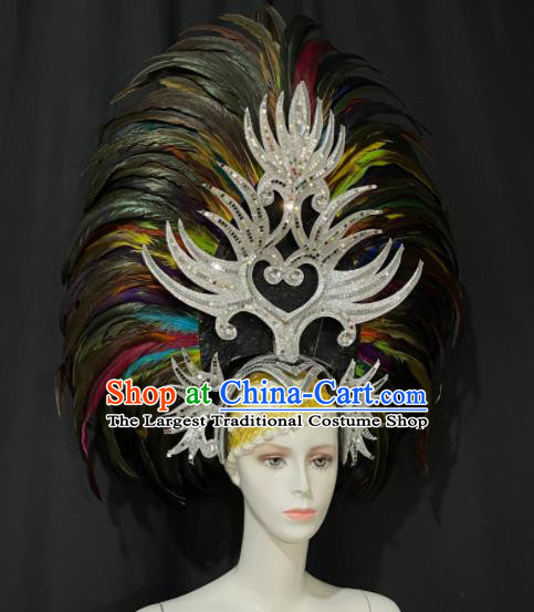 Custom Halloween Performance Headdress Brazil Parade Giant Hat Samba Dance Hair Accessories Opening Dance Deluxe Feather Hair Crown