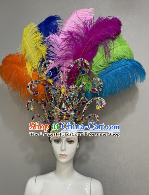 Custom Brazil Parade Giant Colorful Feather Hat Samba Dance Hair Accessories Opening Dance Hair Crown Halloween Catwalks Headdress