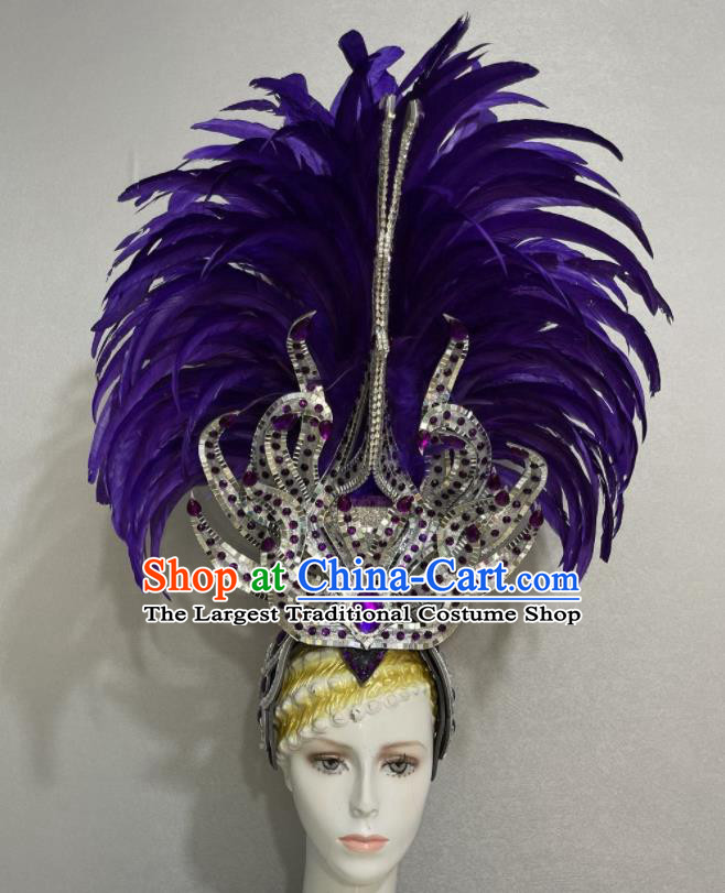Custom Samba Dance Hair Accessories Opening Dance Purple Feather Hair Crown Halloween Cosplay Headdress Brazil Parade Giant Hat