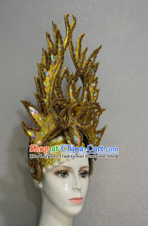 Custom Brazil Parade Golden Hat Samba Dance Hair Accessories Opening Dance Hair Crown Halloween Cosplay Headdress